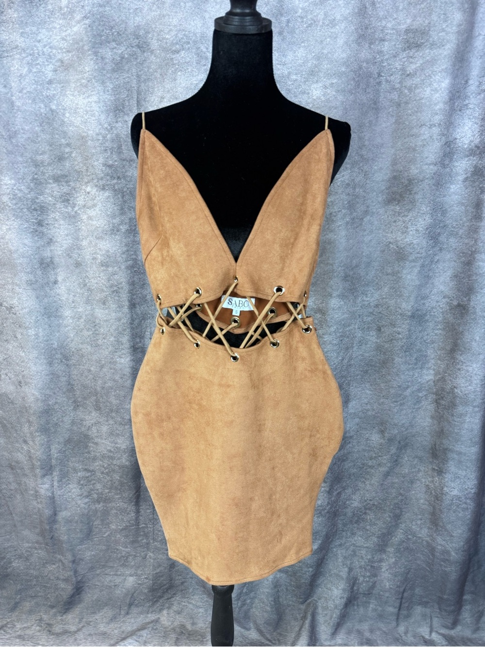 Sabo Skirt Tan Suede Lace-Up Mini Dress
